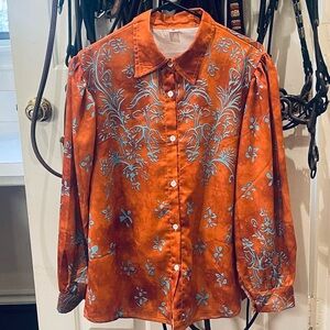 Ladies Vintage print WESTERN Style shirt, size M.